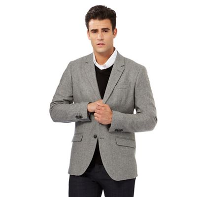 Grey textured smart jacket with wool